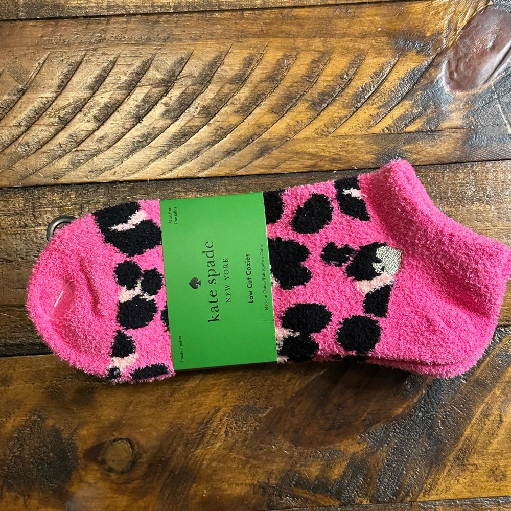 NWT Kate Spade Low Cut Cozies Pink Leopard Fuzzy Socks OS